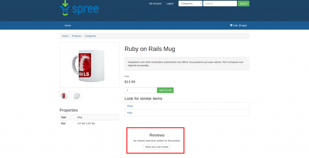 Users can see review blocks on any product page in a spree