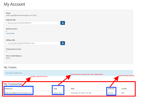 MyAccount panel