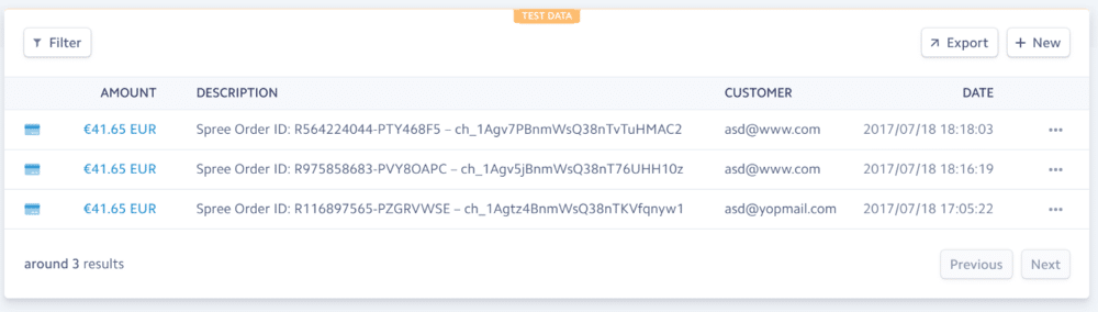 Payments tab in stripe dashboard