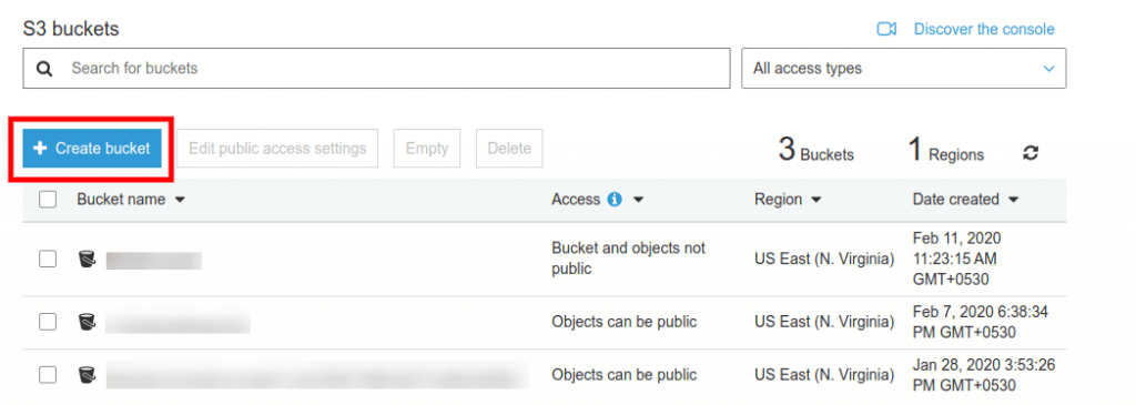 Amazon S3 service and create a bucket