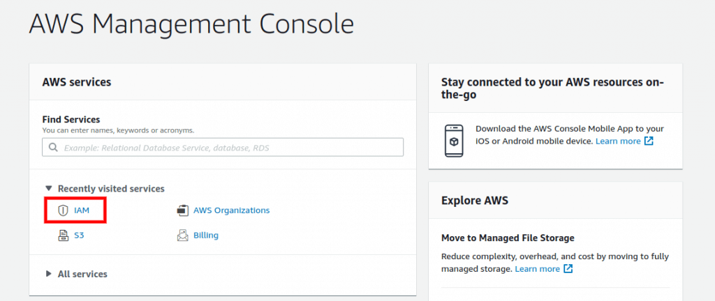 AWS management console