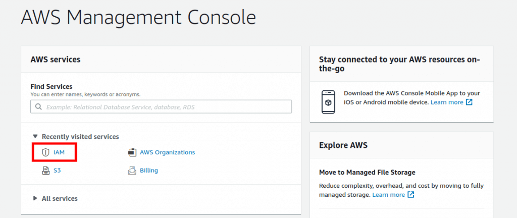 AWS management console AWS management console