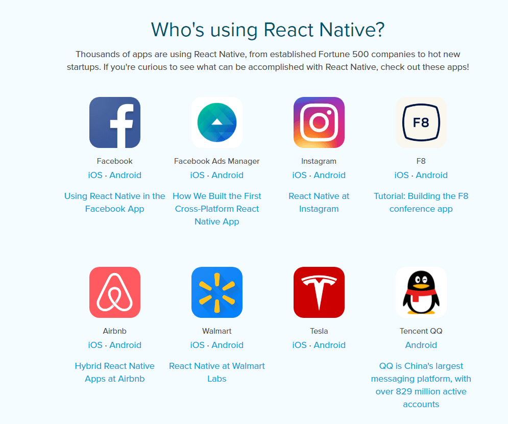 companies using react native apps