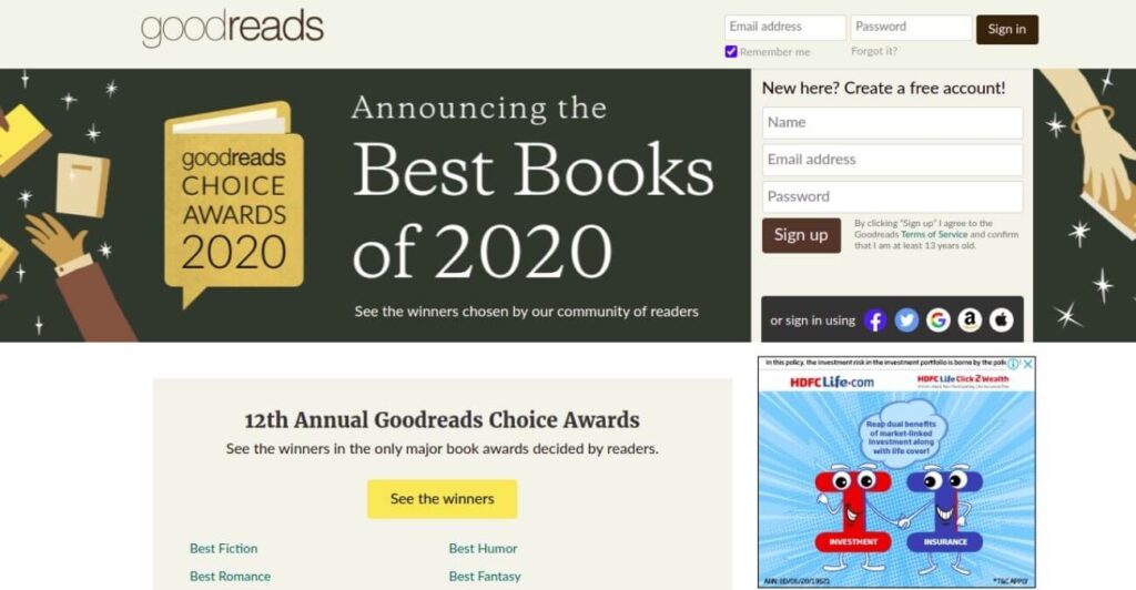 Goodreads - platform for online reading book 