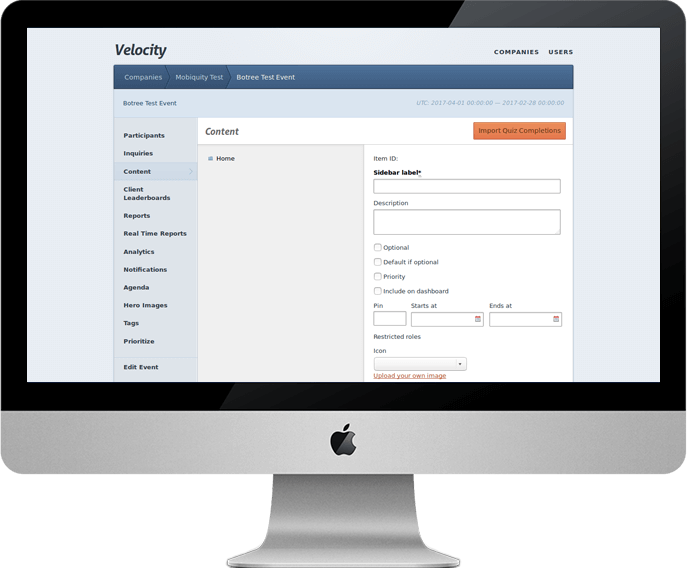 Velocity - Add / Edit Quiz